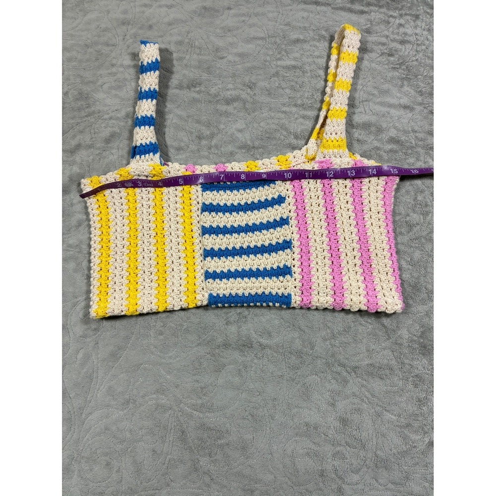 Zara Crochet Patchwork Open Knit Crop Top Size S Pastel Boho Beachy Festival - Picture 8 of 10